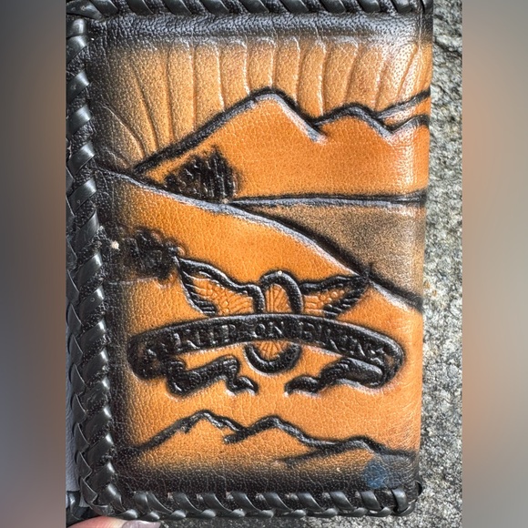 Hand Crafted Leather Motorcycle Wallet - Black and Tan - Picture 2 of 4